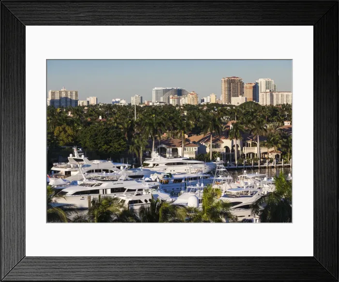 Framed Print : USA, Florida, Fort Lauderdale, city view from Intercoastal Waterway with yachts Framed Print : USA, Florida, Fort Lauderdale, city view from Intercoastal Waterway with yachts