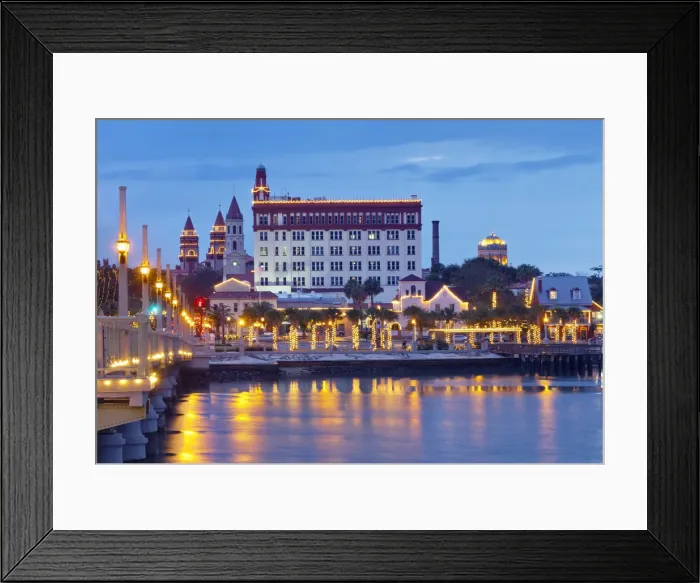 Framed Print : Florida, Saint Augustine, Illuminated Bridge of Lions Crosses the Matanzas River, Skyline Framed Print : Florida, Saint Augustine, Illuminated Bridge of Lions Crosses the Matanzas River, Skyline