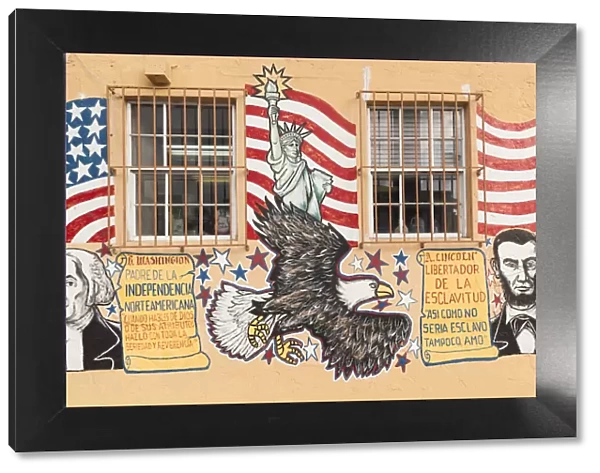 USA, Florida, Miami, Little Havana, Calle Ocho, SW 8th Street, wall mural with George