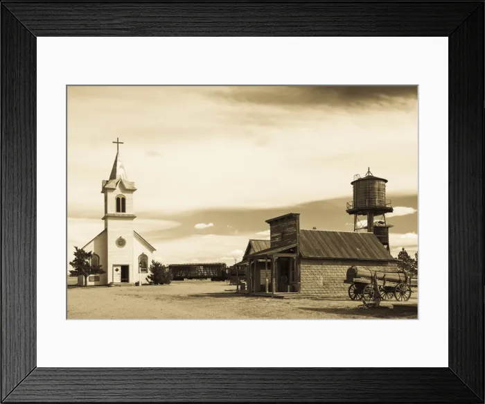Framed Print : USA, South Dakota, Stamford, 1880 Town, pioneer village, church