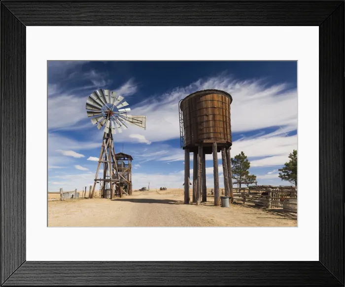 Framed Print : USA, South Dakota, Stamford, 1880 Town, pioneer village, windmill