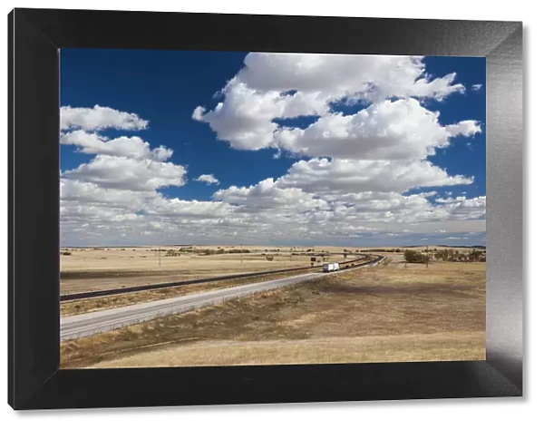 USA, South Dakota, Cactus Flat, elevated view of Interstate highway I-90