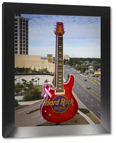 USA, Mississippi, Biloxi, Hard Rock and Beau Rivage Casinos, high angle view, Beach