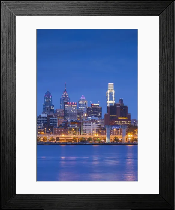 Framed Print : USA, Pennsylvania, Philadelphia, city skyline from Camden New Jersey, dawn Framed Print : USA, Pennsylvania, Philadelphia, city skyline from Camden New Jersey, dawn