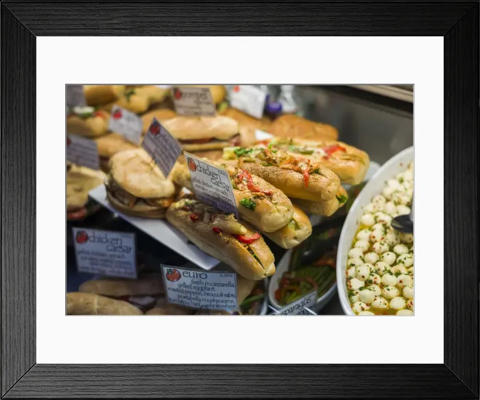 Framed Print : USA, Pennsylvania, Philadelphia, Reading Terminal Market, food market interior, sandwiches Framed Print : USA, Pennsylvania, Philadelphia, Reading Terminal Market, food market interior, sandwiches
