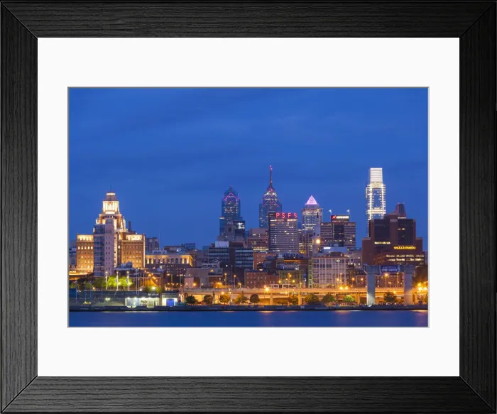 Framed Print : USA, Pennsylvania, Philadelphia, city skyline from Camden New Jersey, dawn Framed Print : USA, Pennsylvania, Philadelphia, city skyline from Camden New Jersey, dawn