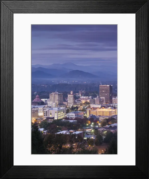 Framed Print : USA, North Carolina, Asheville, elevated city skyline