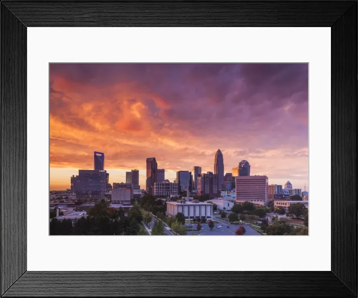 Framed Print : USA, North Carolina, Charlotte, elevated view of the city skyline from the southeast Framed Print : USA, North Carolina, Charlotte, elevated view of the city skyline from the southeast