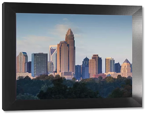 USA, North Carolina, Charlotte, elevated view of the city skyline from the northeast