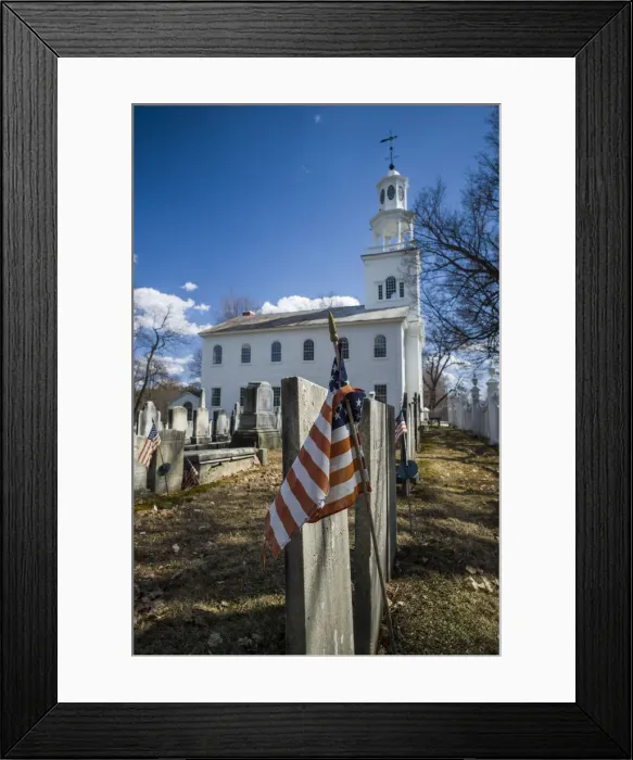 Framed Print : USA, Bennington, Old First Church Burying Ground, gravestones with US flag Framed Print : USA, Bennington, Old First Church Burying Ground, gravestones with US flag