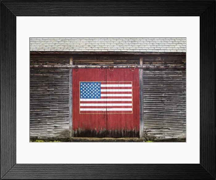 Framed Print : USA, Vermont, Stamford, US flag painted on barn Framed Print : USA, Vermont, Stamford, US flag painted on barn