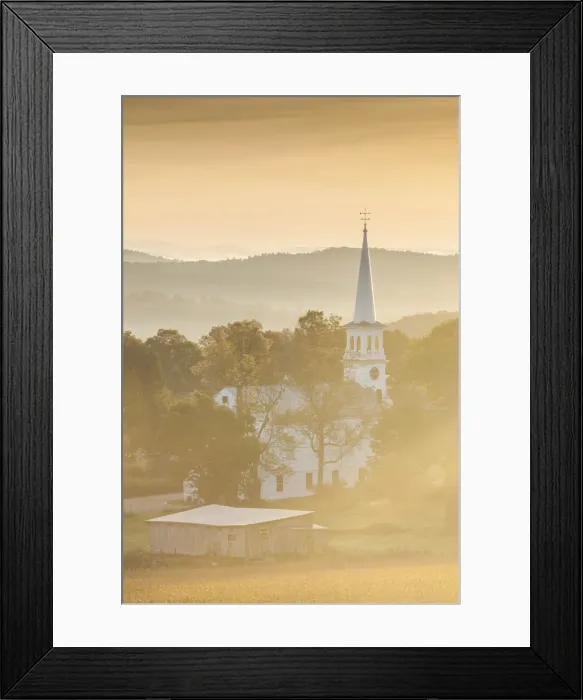 Framed Print : USA, New England, Vermont, Peacham, town church, dawn Framed Print : USA, New England, Vermont, Peacham, town church, dawn