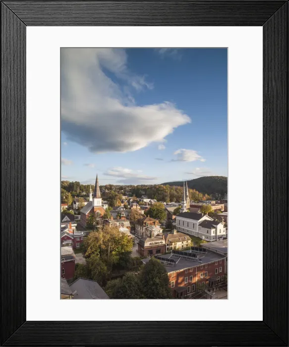 Framed Print : USA, New England, Vermont, Montpelier, elevated town view, sunset Framed Print : USA, New England, Vermont, Montpelier, elevated town view, sunset