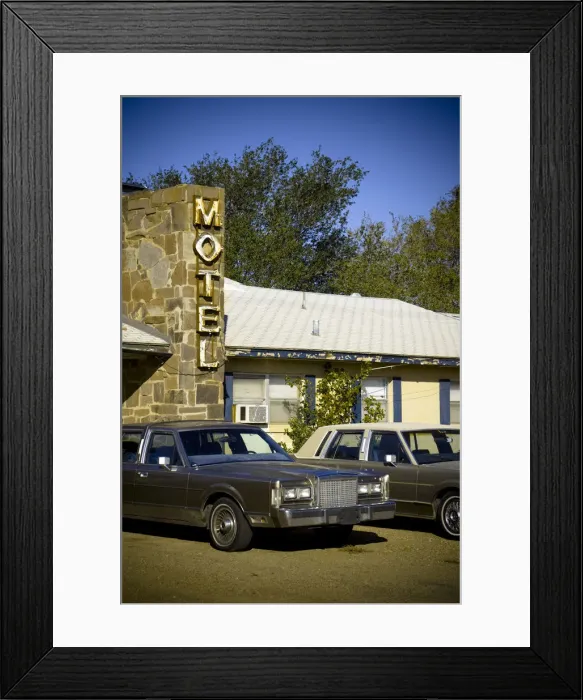 Framed Print : USA, New Mexico, Route 66, Tucumcari, 1970s style motel Framed Print : USA, New Mexico, Route 66, Tucumcari, 1970s style motel