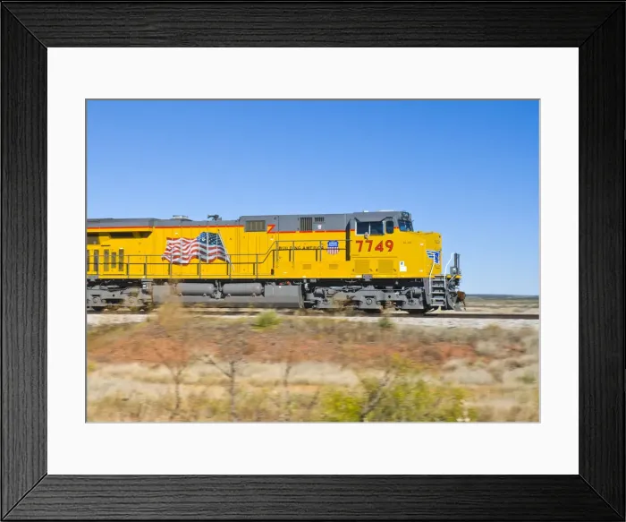 Framed Print : USA, New Mexico, Route 66, near Newkirk, Union Pacific locomotive Framed Print : USA, New Mexico, Route 66, near Newkirk, Union Pacific locomotive
