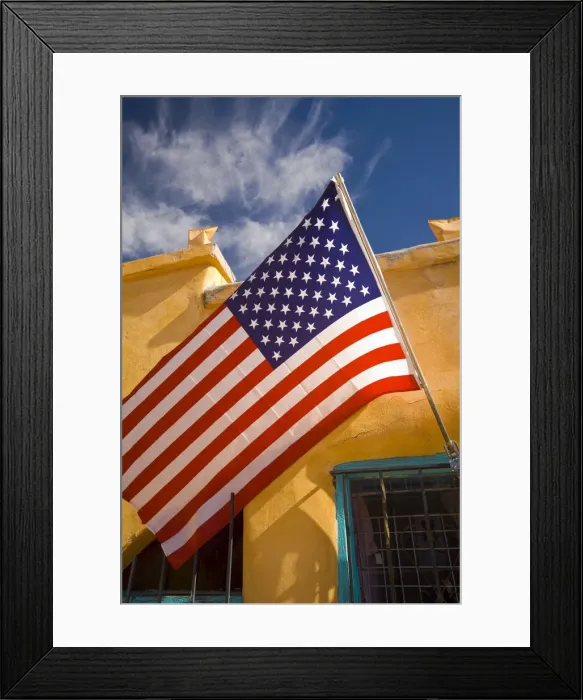 Framed Print : USA, New Mexico, Albuquerque, Old Town, Shop and flag Framed Print : USA, New Mexico, Albuquerque, Old Town, Shop and flag