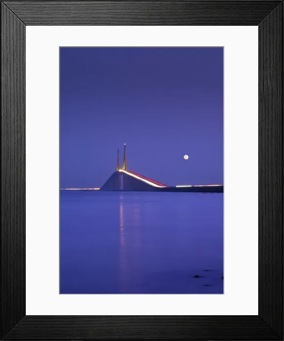 Framed Print : Sunshine Skyway Bridge, Tampa Bay, Full Moon, Saint Petersburg, Florida