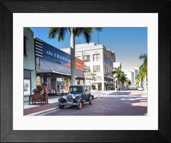 Framed Print : United States, Florida, Fort Myers, Downtown, 1928 Ford Model A, Henry Ford Wintered Framed Print : United States, Florida, Fort Myers, Downtown, 1928 Ford Model A, Henry Ford Wintered