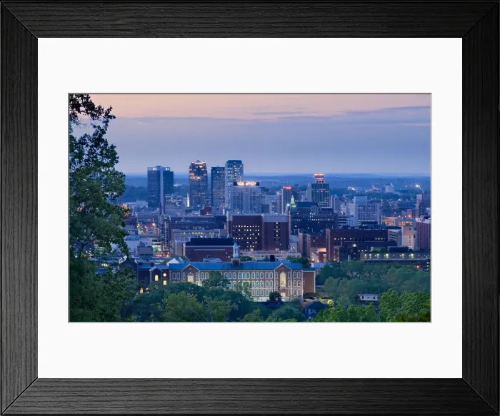 Framed Print : USA, Alabama, Birmingham, Dusk, United States Banking Center, Iron and Steel Producer Framed Print : USA, Alabama, Birmingham, Dusk, United States Banking Center, Iron and Steel Producer
