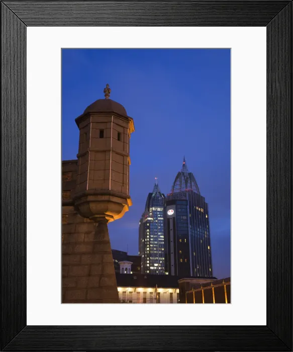 Framed Print : USA, Alabama, Mobile, Fort Conde, b. 1711, RSA Tower and Riverview Plaza buildings Framed Print : USA, Alabama, Mobile, Fort Conde, b. 1711, RSA Tower and Riverview Plaza buildings
