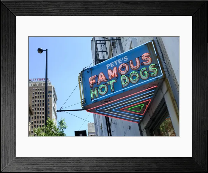 Framed Print : USA, Alabama, Birmingham, Petes Famous Hot Dogs, Neon Sign, 80 Years In Business Framed Print : USA, Alabama, Birmingham, Petes Famous Hot Dogs, Neon Sign, 80 Years In Business