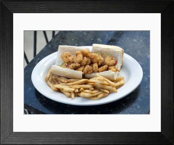 Framed Print : Louisiana, New Orleans, Po Boy Shrimp Sandwich, French Quarter Framed Print : Louisiana, New Orleans, Po Boy Shrimp Sandwich, French Quarter
