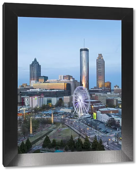 City skyline, elevated view over Downtown and the Centennial Olympic Park in Atlanta