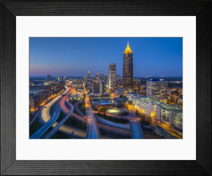 Framed Print : Elevated view over Interstate 85 passing the Midtown Atlanta skyline, Georgia, United Framed Print : Elevated view over Interstate 85 passing the Midtown Atlanta skyline, Georgia, United