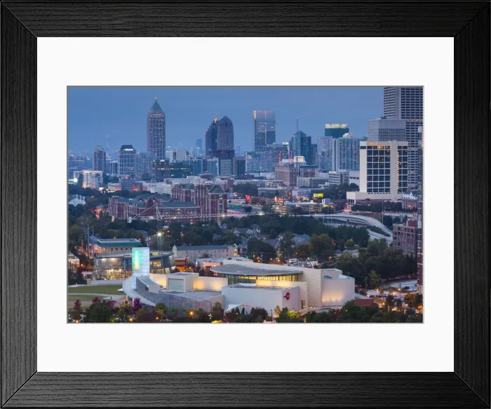 Framed Print : USA, Georgia, Atlanta, Centenial Olympic Park, elevated city view and Coca Cola World Framed Print : USA, Georgia, Atlanta, Centenial Olympic Park, elevated city view and Coca Cola World