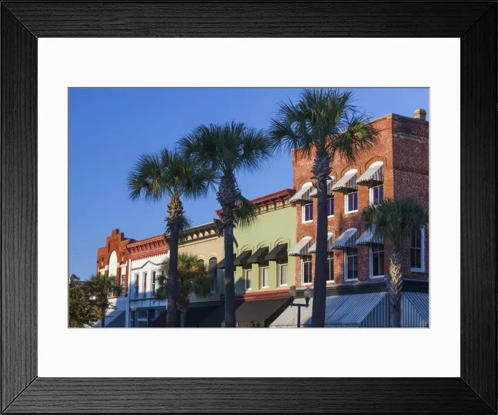 Framed Print : USA, Georgia, Brunswick, downtown buidings and palms Framed Print : USA, Georgia, Brunswick, downtown buidings and palms