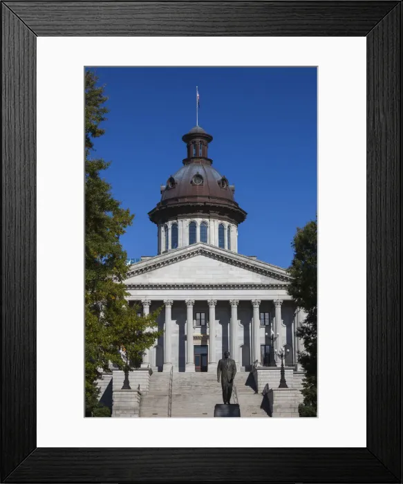 Framed Print : USA, South Carolina, Columbia, South Carolina State House with statue of Senator Strom Framed Print : USA, South Carolina, Columbia, South Carolina State House with statue of Senator Strom