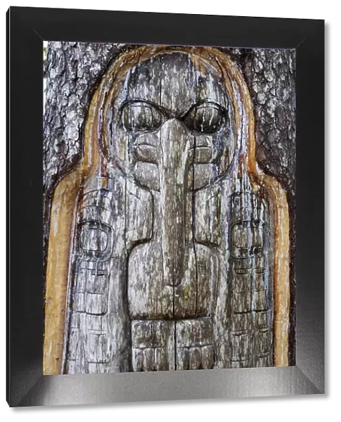 USA, Alaska, Juneau, Mount Roberts detail of totem wood carving