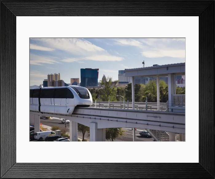 Framed Print : USA, Nevada, Las Vegas, Las Vegas Convention Center area and monorail Framed Print : USA, Nevada, Las Vegas, Las Vegas Convention Center area and monorail