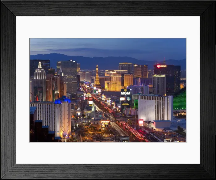 Framed Print : United States of America, Nevada, Las Vegas, Elevated dusk view of the Hotels Framed Print : United States of America, Nevada, Las Vegas, Elevated dusk view of the Hotels