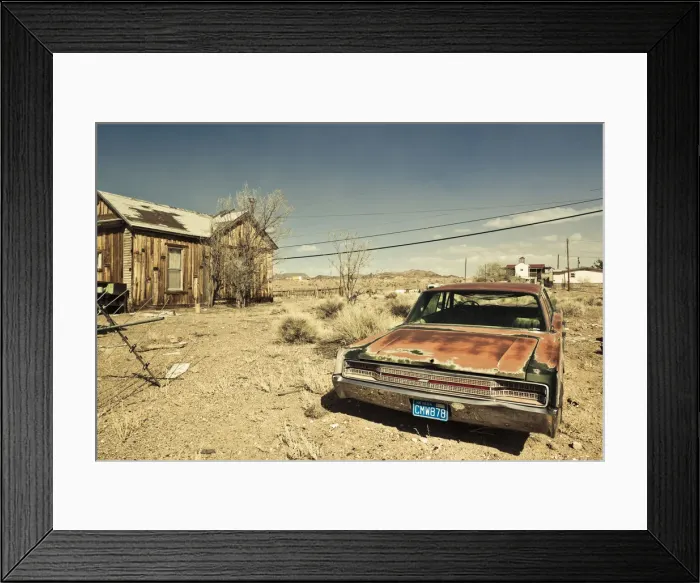 Framed Print : USA, Nevada, Great Basin, Goldfield, abandoned house and car Framed Print : USA, Nevada, Great Basin, Goldfield, abandoned house and car