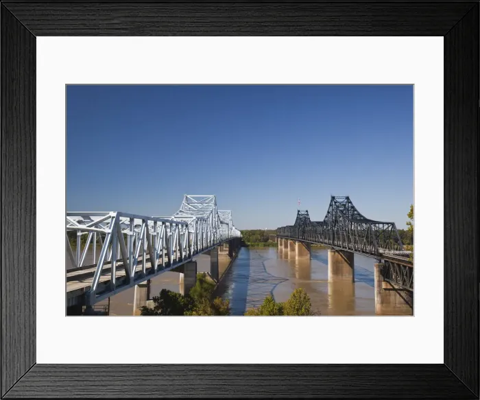 Framed Print : USA, Mississippi, Vicksburg, I-20 Highway and US-80 bridges across the Mississippi River Framed Print : USA, Mississippi, Vicksburg, I-20 Highway and US-80 bridges across the Mississippi River