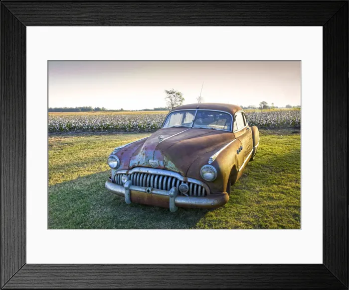 Framed Print : Clarksdale, Mississippi, Cotton Field, Vintage Buick Super (1950)