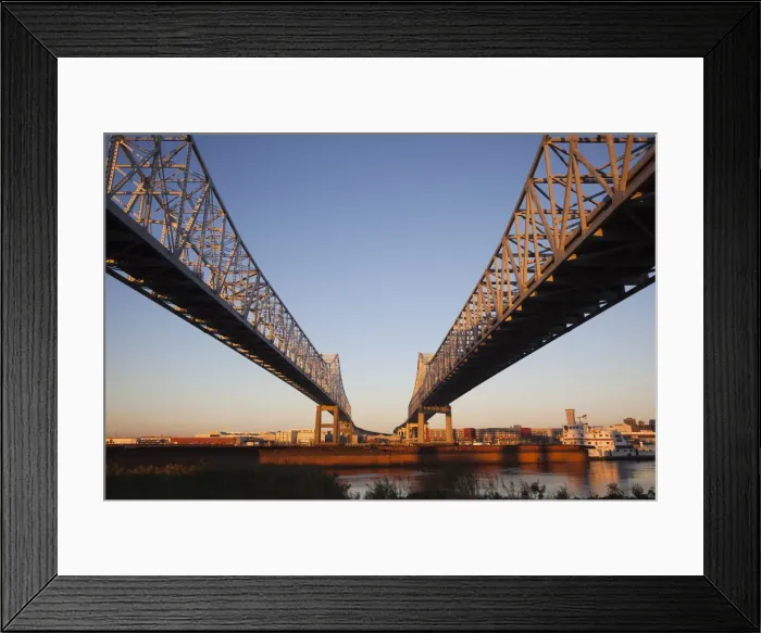 Framed Print : USA, Louisiana, New Orleans, Greater New Orleans Bridge and Mississippi River Framed Print : USA, Louisiana, New Orleans, Greater New Orleans Bridge and Mississippi River