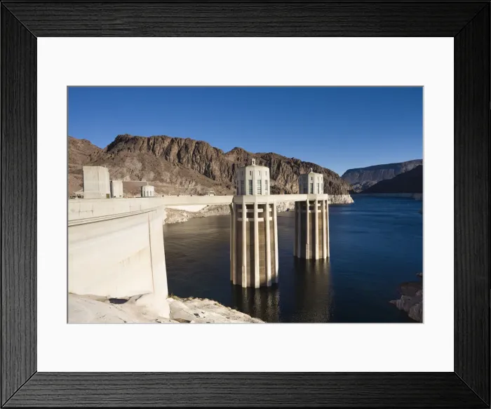 Framed Print : USA, Nevada, Boulder City, Hoover Dam, Cooling Towers on Lake Mead