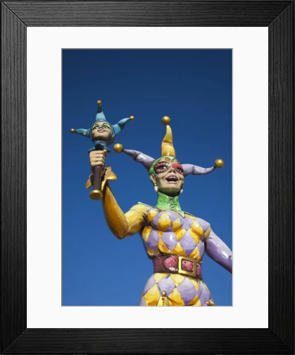 Framed Print : USA, Louisiana, New Orleans, Riverwalk, Mardi Gras jester statue Framed Print : USA, Louisiana, New Orleans, Riverwalk, Mardi Gras jester statue