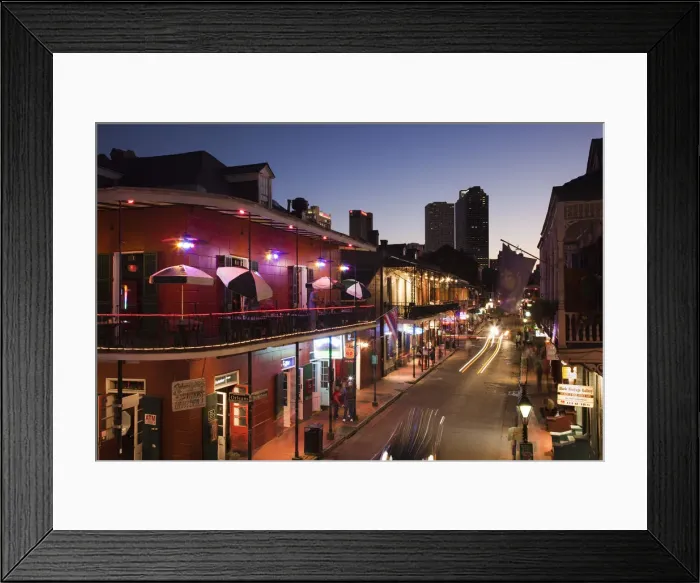 Framed Print : USA, Louisiana, New Orleans, French Quarter, Bourbon Street and city skyline Framed Print : USA, Louisiana, New Orleans, French Quarter, Bourbon Street and city skyline