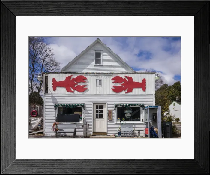 Framed Print : USA, Maine, Wells, seafood shop with lobster design, exterior Framed Print : USA, Maine, Wells, seafood shop with lobster design, exterior