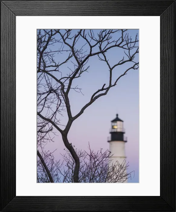 Framed Print : USA, Maine, Portland, Cape Elizabeth, Portland Head Light, lighthouse, dusk, defocussed