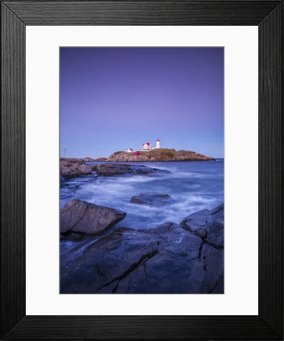 Framed Print : USA, Maine, York, Nubble Light Lighthouse, dusk Framed Print : USA, Maine, York, Nubble Light Lighthouse, dusk