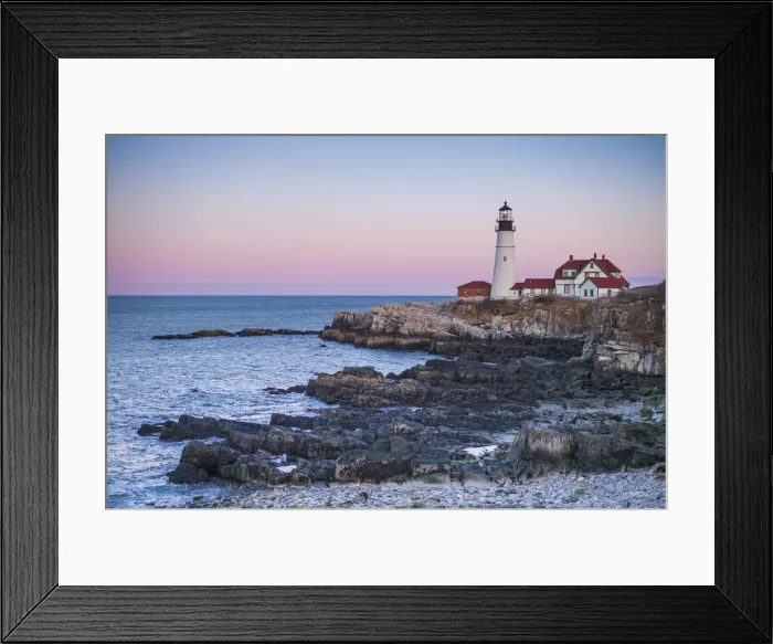 Framed Print : USA, Maine, Portland, Cape Elizabeth, Portland Head Light, lighthouse, dusk Framed Print : USA, Maine, Portland, Cape Elizabeth, Portland Head Light, lighthouse, dusk