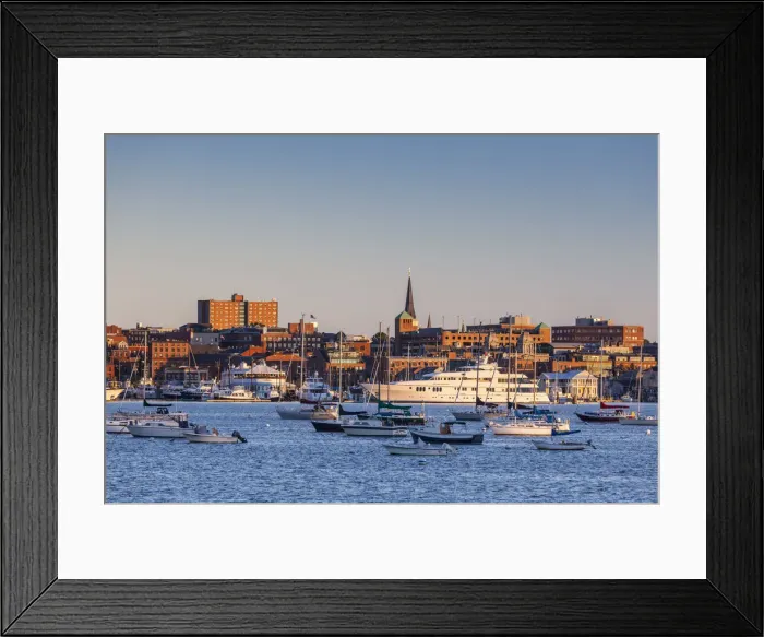 Framed Print : USA, Maine, Portland, skyline from South Portland, dawn Framed Print : USA, Maine, Portland, skyline from South Portland, dawn