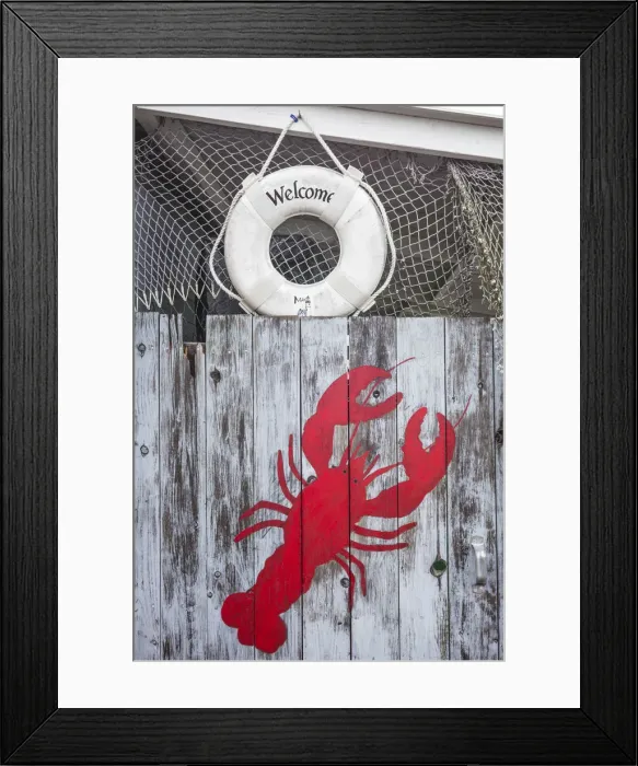 Framed Print : USA, Maine, Wiscasset, lobster motif on seafood restaurant Framed Print : USA, Maine, Wiscasset, lobster motif on seafood restaurant