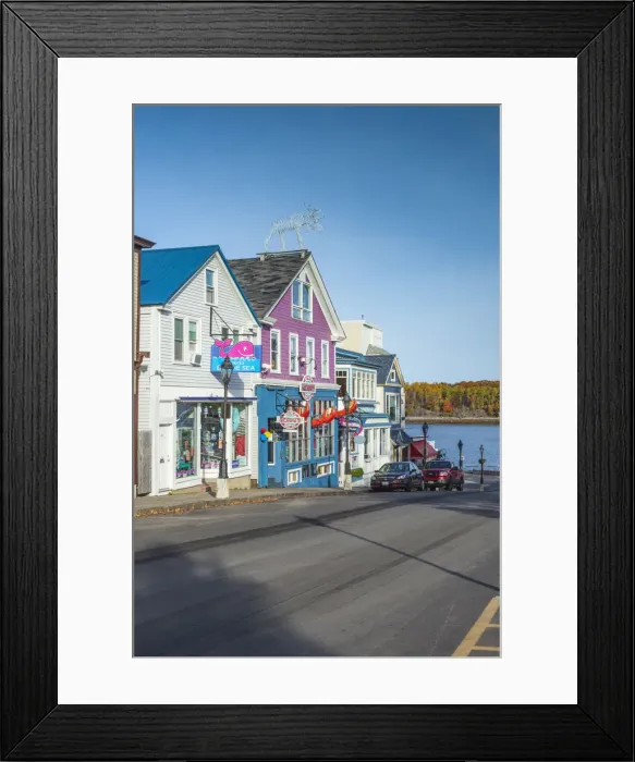 Framed Print : USA, Maine, Mt. Desert Island, Bar Harbor, restaurants along Main Street, autumn, morning Framed Print : USA, Maine, Mt. Desert Island, Bar Harbor, restaurants along Main Street, autumn, morning