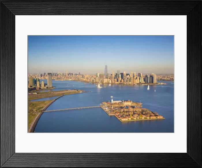 Framed Print : Ellis Island and Lower Manhattan, New York City, New York, USA Framed Print : Ellis Island and Lower Manhattan, New York City, New York, USA