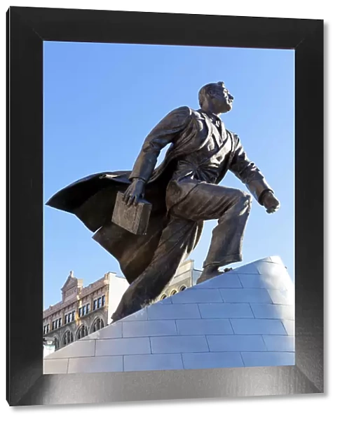 Adam Clayton Powell Jr statue on Malcolm X Blvd, Harlem, New York, USA